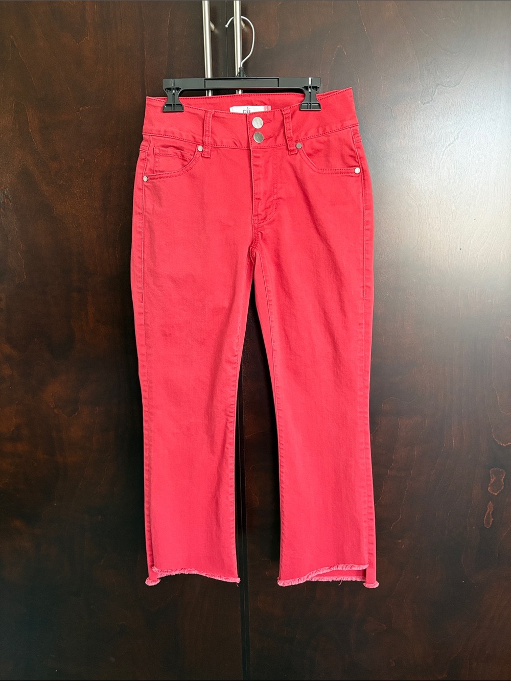 CAbi Bright Red Flare Stretch Cropped Straight Jeans size 0